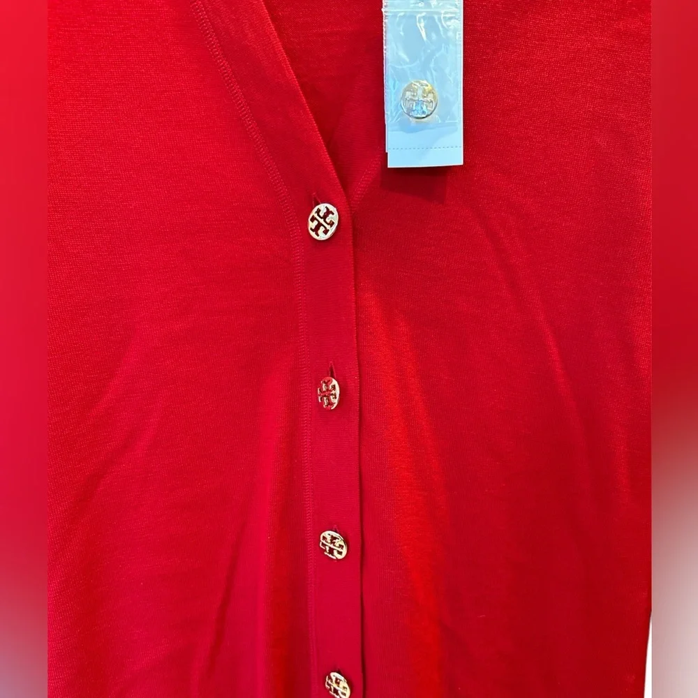 ⭐️NWT⭐️Tory Burch Simone Cardigan-Red with Gold Tory Burch Logo Buttons - Picture 5 of 5